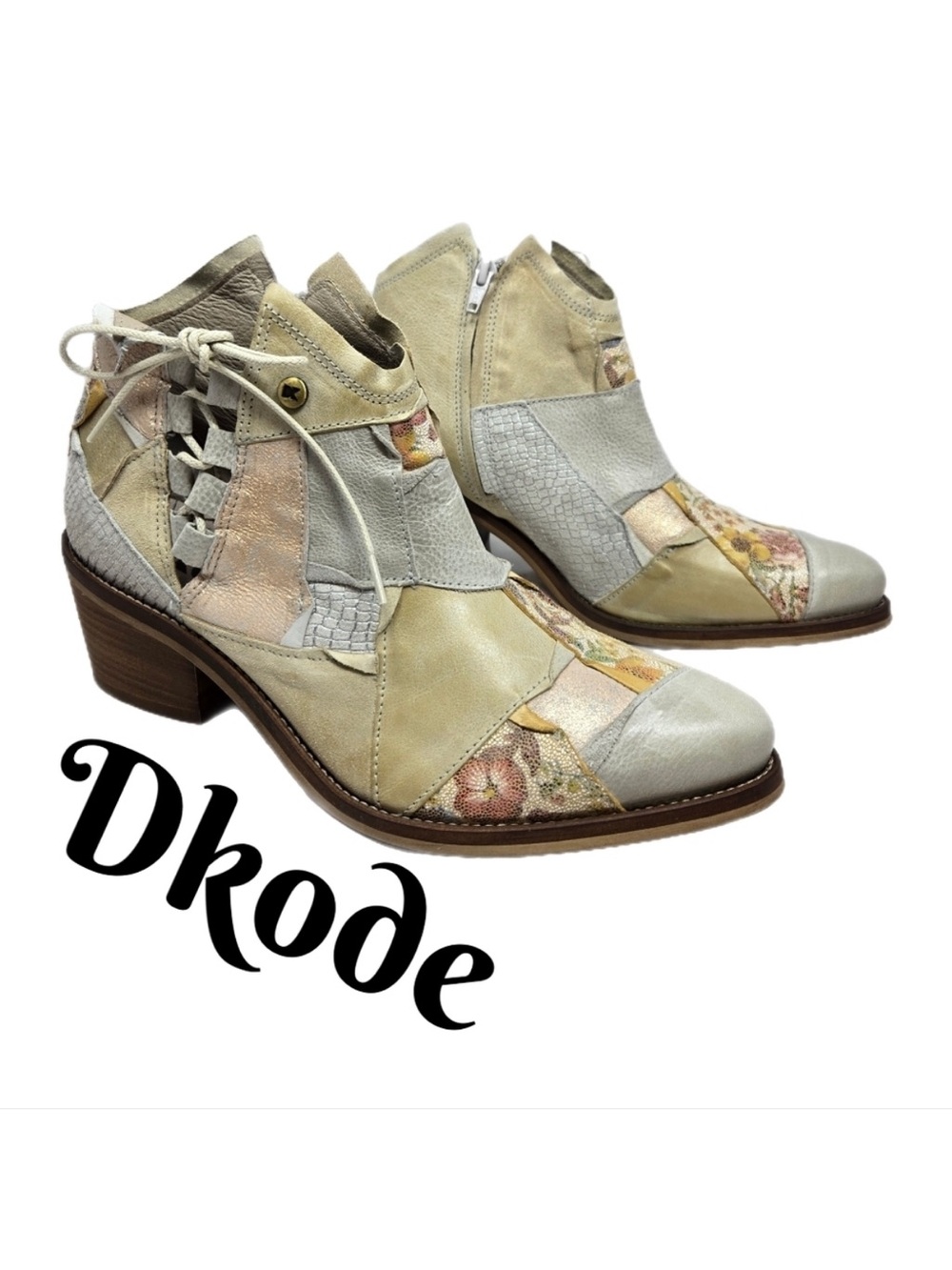Dkode Bottine Womens Cowgirl Boots Sz 7.5 Distressed Leather Patchwork Side Lace